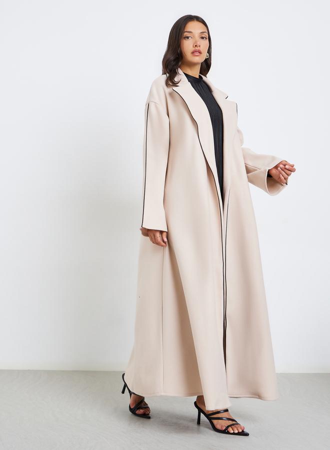 Styli Women Beige Abaya with Contrast Trim Detail - Image 3